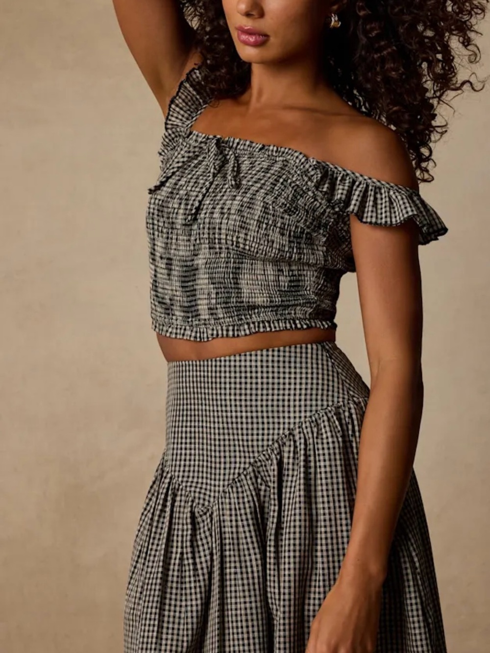 Starling Black Gingham Smocked Top